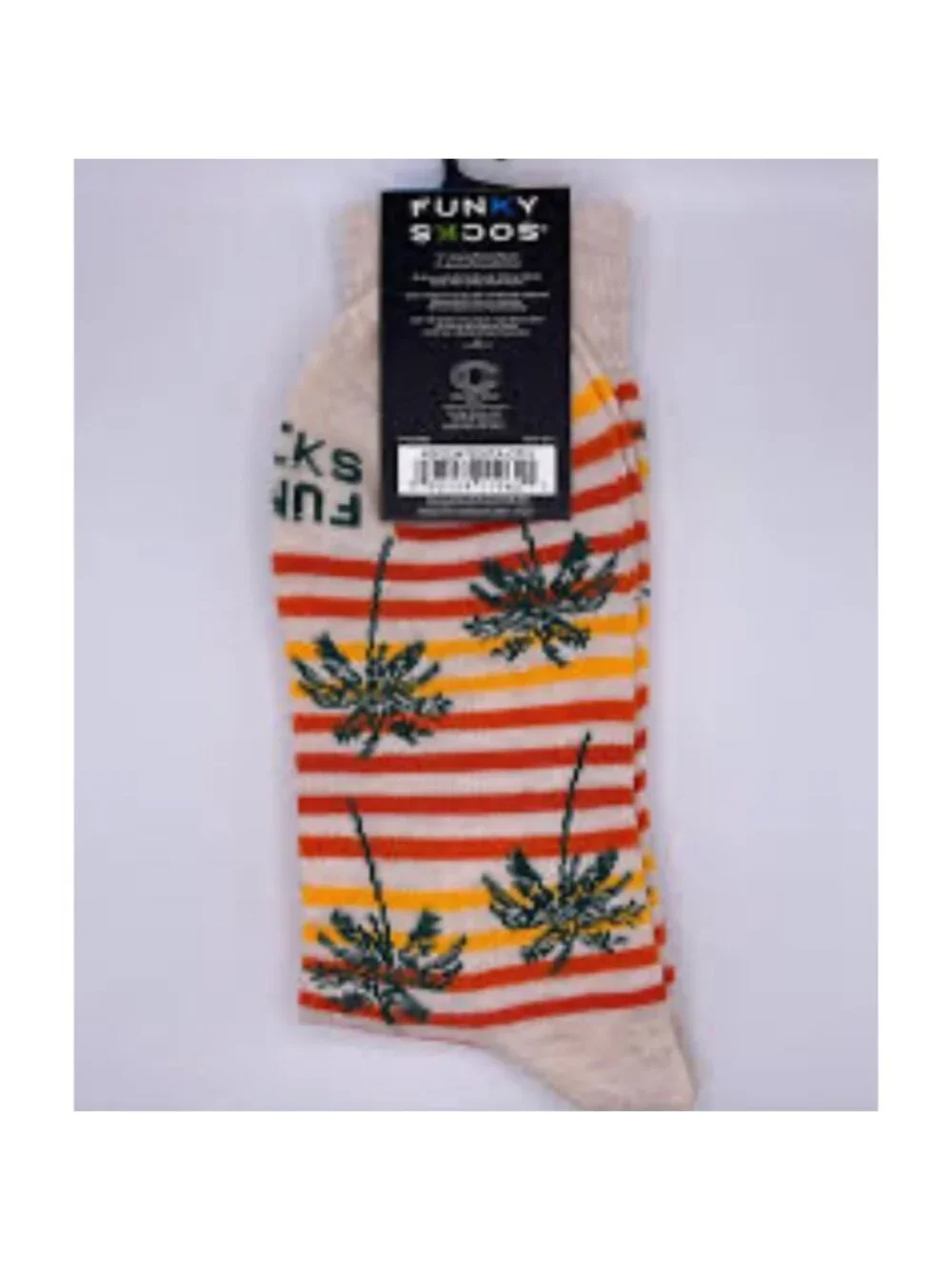 Funky Socks Crew Socks Unisex 6-12 Tan Striped Tropical Palm Tree Retro Novelty